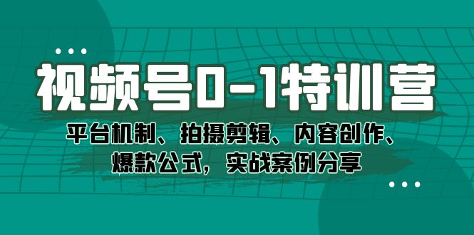 视频号0-1特训营：平台机制、拍摄剪辑、内容创作、爆款公式，实战案例分享柒柒网创吧-网创项目资源站-副业项目-创业项目-搞钱项目柒柒网创吧