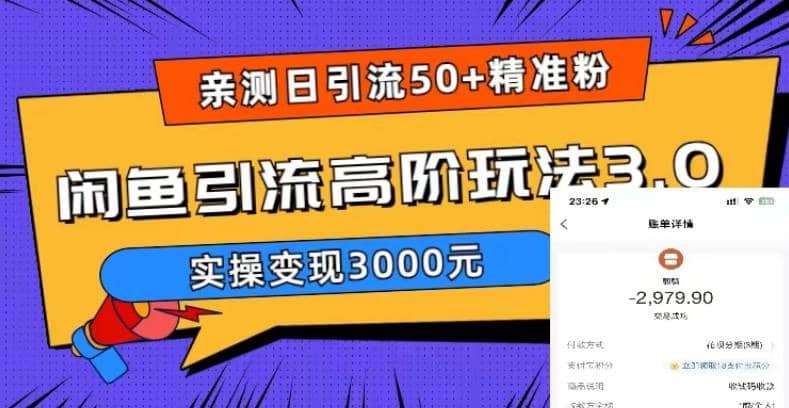 实测日引50+精准粉，闲鱼引流高阶玩法3.0，实操变现3000元柒柒网创吧-网创项目资源站-副业项目-创业项目-搞钱项目柒柒网创吧