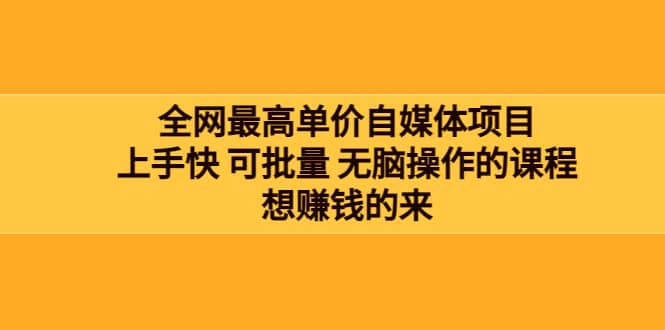 全网最单高价自媒体项目：上手快 可批量 无脑操作的课程，想赚钱的来柒柒网创吧-网创项目资源站-副业项目-创业项目-搞钱项目柒柒网创吧