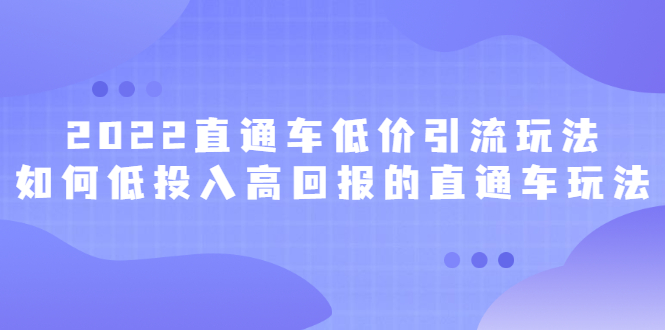 2022直通车低价引流玩法，教大家如何低投入高回报的直通车玩法柒柒网创吧-网创项目资源站-副业项目-创业项目-搞钱项目柒柒网创吧