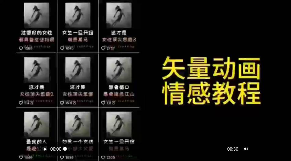 矢量动画情感教程：高点赞涨粉，适合情感、思维、创业教育等赛道柒柒网创吧-网创项目资源站-副业项目-创业项目-搞钱项目柒柒网创吧