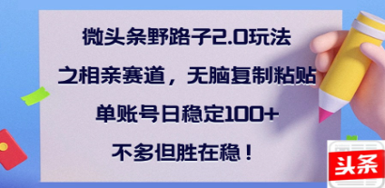 全网首发微头条野路子2.0玩法之相亲赛道，无脑搬砖复制粘贴，单账号日稳定300+保姆级教程柒柒网创吧-网创项目资源站-副业项目-创业项目-搞钱项目柒柒网创吧