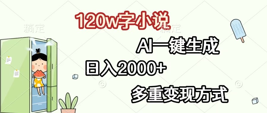 120w字小说，AI一键生成，日入2000+，多重变现方式柒柒网创吧-网创项目资源站-副业项目-创业项目-搞钱项目柒柒网创吧